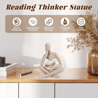 Small Bookshelf Decor Coffee Table Sculpture Abstract Thinker Statue Reading Figurine Modern Neutral Home Decoration for Office Desk Shelf ,Gifts for Readers Book Lovers Women (Sandstone ,Beige)