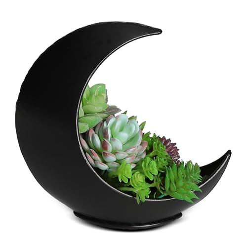 Table Planter - Desk Moon Planter – Candle Holder - Boho Planters for Indoor Plants, Succulents, Air Plant, Cactus, Faux, Artificial Plants -Witchy Gifts for Women, Birthdays, Plant Lovers - color: Black