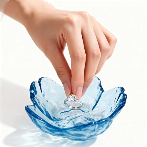 Mini Flower Ring Plate Jewelry Storage Tray Ring Holder for Dressing Table, Bedside Table, Room Bathroom Decoration, Cute Valentine's Day Christmas Birthday Gift for Women (blue flower) - color: blue Jewelry Tray and Flower Base