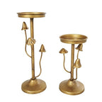 Deco 79 Metal Abstract Decorative Candle Holder Mushroom Inspired Candle Stand, Set of 2 Candlestick Holder 10", 7" H, Gold