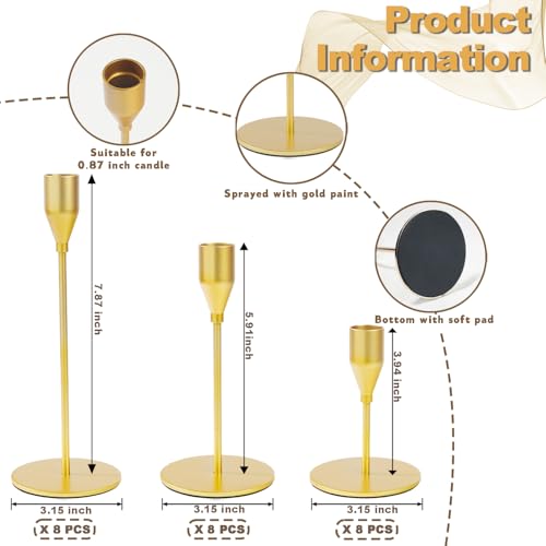 Matte Gold Candle Holders Bulk Painted Gold Metal Candlesticks Fit 0.8 Inch Taper Candles Decorative Metal Candelabra for Wedding Home Holiday Anniversary Party Dinning Table Decors (Set of 24) - size: 24 pcs
