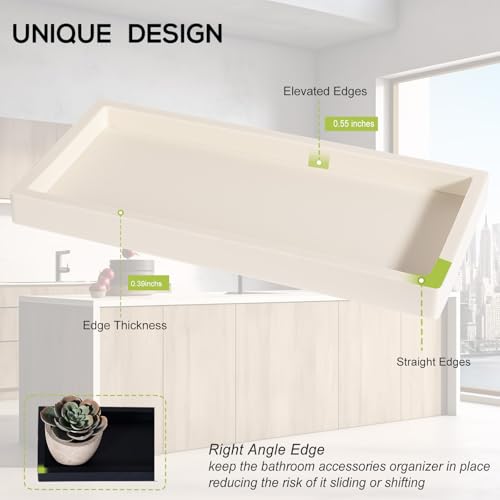 Bathroom Tray, Small Vanity Tray Silicone Soap Dish Sponge Holder Kitchen Sink Organizer Bathroom Accessories for Countertop, Toilet, Shower, Large, Beige - color: Beige, size: 9.8" x 4.7"