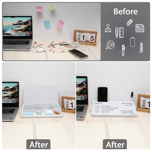 Varhomax Glass Desk Buddy Whiteboard with Storage, Small Dry Erase Desktop White Board Caddy to-do List Memo Notepad for Office, School and Home Office Supplies - color: White