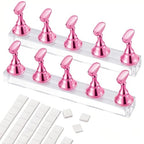 Nail Stands Acrylic Nail Art,Press on Nail Stand Magnetic Nail Tips Practice Holder 54 Pcs Reusable Adhesive Putty for DIY Painting(Pink - color: Pink