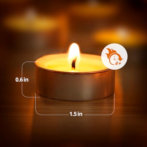 Ashlux Unscented Palm Tea Lights Candles 300 Pack Bulk, 4.5 Hours Long Burning White Tea Lights,Non-Paraffin, Smokeless, Mini Tealight Candles for Wedding, Christmas Lights, Party, Power Outages - size: 300 Pack, style: 4 Hours