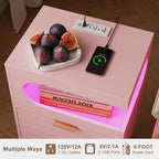 Veegle Nightstand,Modern Bedside Table with Storage Drawer and Open Wood Shelf, Accent Night Stand with Solid Wood Legs for Living Room, Bedroom and Small Spaces,Easy Assembly (Pink) - color: Pink
