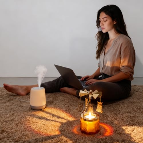 kingnero Lavender Scented Candle Carousel Rotary Candle Holder Spinning Tea Light Birthday Gifts for Women, Mom, Wife, Girlfriend, Sister, Female Friends, (Golden Owl) - color: Golden Owl