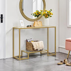 Yaheetech 42 Inch Console Table, Tempered Glass Entryway Table, Narrow Sofa Tables, 2-Tier Hallway Tables, Entrance Stand for Living Room Bedroom, Gold - color: Gold