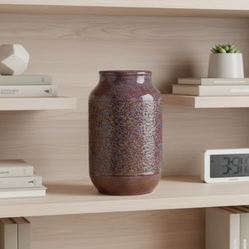 Brown Ceramic Vase for Home Decor - 9 Inch Farmhouse Pottery Vase for Pampas Grass, Decorative Vases for Flowers, Farmhouse Decor, Kitchen, Mantle, Fall Decoration - color: Rust Brown