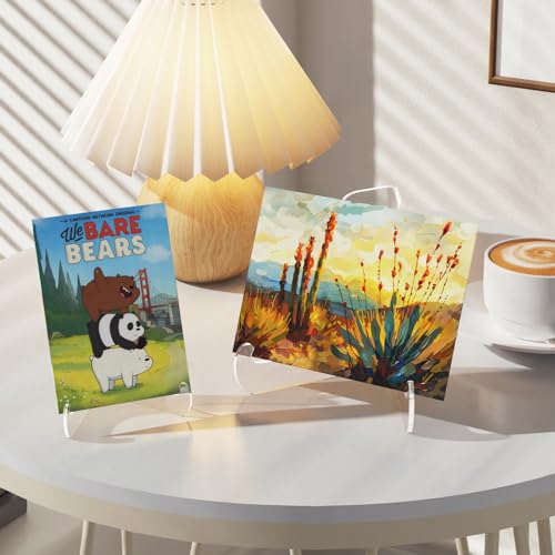 Dooiclear 5 Pack Acrylic Display Stand, Plate Stand for Display, Clear Easel Stand, Display Holder for Card, Frame, Picture, Magazine, Book, CD, Phone (Large/ 4.5 Inch)