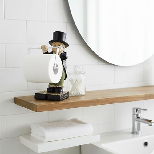 Pottery Toilet Butler Statue – Funny Toilet Paper Holder Stand, Resin Boy Holding Nose Roll Hanger, Gentleman Tissue Paper Towel Dispenser for Shelf, Table, Desk Home Decor, Modern Bathroom Sculptures