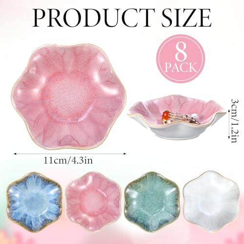 Lemecima 8 Pcs Ceramic Jewelry Dish Set, Leaf-Shaped Trinket Holder Tray for Rings Earrings Necklaces Bracelets Keys, 4 Colors, Gifts for Women Mother's Day Birthday Wedding Anniversary