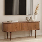 WERMO 55'' TV Stand with Storage and Shelves for 32-60 inch TV. Wood Entertainment Center with Doors for Living Room and Bedroom, Mid Century Modern Console Table, Television Stand (Walnut) - size: 55 Inch