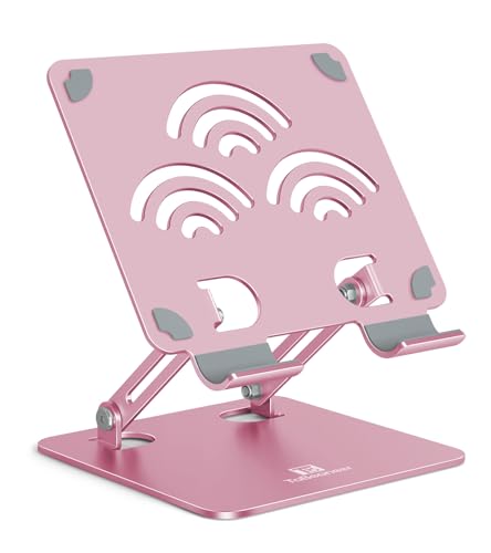 Adjustable Tablet Stand for Desk, Premium Aluminum Holder for iPads, Tablets, Kindles, Switch, Phones, and All Devices up to 12 Inches. Portable and Foldable, Pink, Pro Size - color: Pink, size: Pro Size