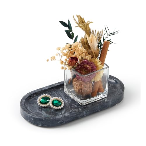 Travertine Tray, Marble Tray for Bathroom countertop,Non-Ceramic/Non-Resin，Stone for Storing Perfume, Cosmetics and Jewelry 7.87 * 3.9inch （Black） - color: Black, size: 7.9" x 3.9" x 0.7"