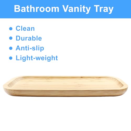 Jiozermi 11.81" Bamboo Serving Tray Tea Serving Tray Bamboo Vanity Tray Counter Tray Bathroom Tray Kitchen Sink Tray Bamboo Tray for Perfume Tea Food Candles - size: 11.81"*5.11"（L*W）
