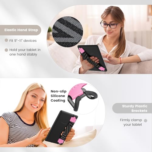 MoKo Security Hand-Strap for 9-11 Inch Tablet, iPad/iPad Pro/iPad Air/Kindle Fire HD/Samsung, High-Elasticity Versatile Hand Strap Lightweight Finger Grip Holder, Flowers Pink - color: Flowers Pink, style: Patterned Strap