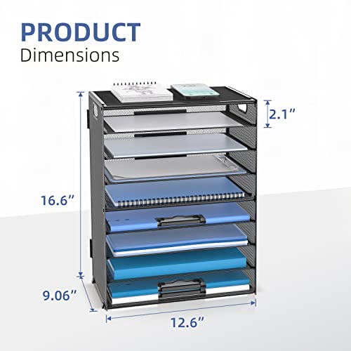 DALTACK 9-Tier Paper Organizer for Desk, Mesh Letter Tray Desk Organizer with Handles, Space-Saving File Organizer for Office Home School Classroom, Black - color: Desk Organizer Black