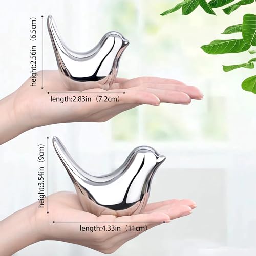 Small Birds Figurine Silver Home Desk Decor Modern Style Knick Knacks Bird Statues Decorative Ornaments for Living Room, Bookshelf, Bedroom, Office Desktop, Cabinets(Silver Birds 2Pcs) - color: Silver