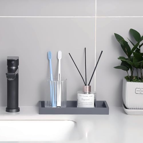 Bathroom Trays for Counter, Slicone Vanity Trays for Bathroom, Rectangle Sponge Holder for Kitchen Sink - Grey - color: Gray, size: 9.8" x 4.7"