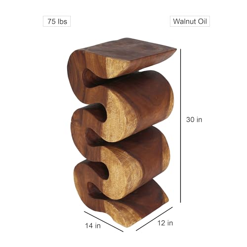 Haussmann Wood Big Wave Verve Accent Snake Table - Thick Wave (Walnut, 12x14x30) - color: Walnut, size: X-Large