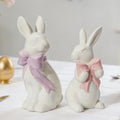 WDS WONDROUS 2PCS Easter Decoration Bunny Decor - Spring Easter White Rabbit Sculpture, Ceramic Statues with Bow for Farmhouse Home Decor Tabletop Shelf Mantel Dining Table Centerpiece
