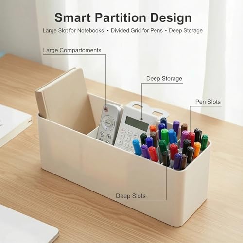 Desk Side Storage, Side Desk Organizer, No Drill Hanging Desk Organizer with 4 Large Pockets, Table Hanging Storage for Office & Home, Fits Flat Table Edge 1.26" (White)