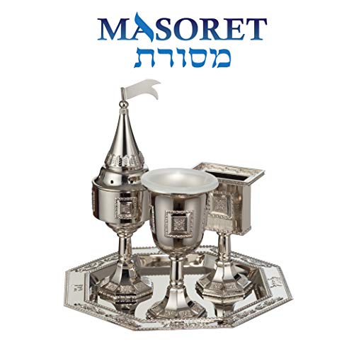 Nickel Havdalah Set 4 Parts, Kiddush Cup, Havdalah Candle Holder, Besamim Spices Holder and Plate - color: Nickel Havdalah