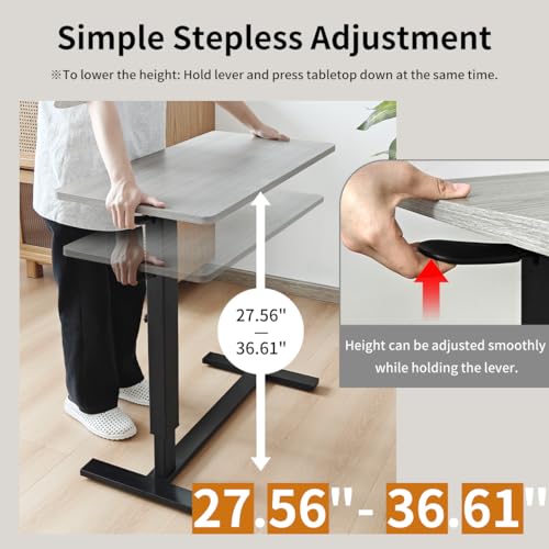 lumizone Foldable Overbed Table with Wheels Adjustable Height Bedside Desk 27.56"-36.61" Rolling Hospital Bed Table with Casters Medical Tray for Home Use Desk Over the Bed - color: Grey