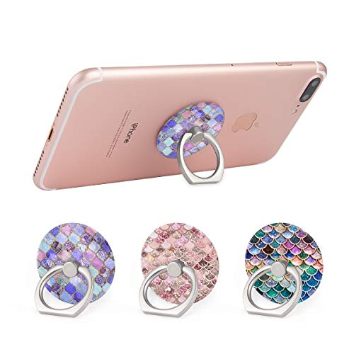 Bonoma Finger Ring Stand, 3-Pack 360 Degree Rotating Universal Cell Phone Holder Bracket Stand Mount Grip Compatible Smartphones and Tablet - Mermaid Fish Scale - color: Mermaid Fish Scale