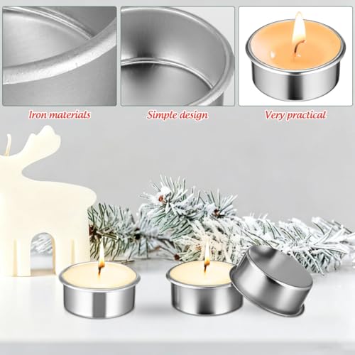 Gatuida 20pcs Tea Lights Cups, Round Empty Case Candle Wax Containers, Metal Tea Light Tins for Candles Making Supplies and Halloween Christmas Decoration