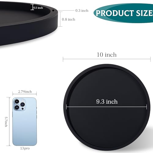 Silicone Bathroom Tray Round Vanity Tray Decorative Soap Holder Kitchen Countertop Organizer Coffee Table Decor for Candle, Perfume, Plant, 10 Inch, Black - color: Black, size: 10"