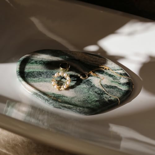 Natural Marble Cloud Shape Jewelry Tray, Key Tray For Entryway Table, Jewelry Dish Trinket Tray for Home Décor, Ring Holder for Women Gift - color: Norway Greener