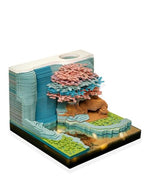 3D Creative Time Piece Calendar 2026 Desk Weekly Calendar Decoration with LED Light and Acrylic Case, Paper Sculpture Non-stick Notes, Paper Carving Art Craft Memo Pad (Flower Mountain) - color: Flower Mountain with LED lighting
