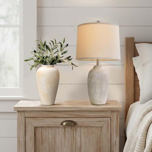 Ceramic Flower Vase Home Decor - 9.2 inch Large Farmhouse Table Vases, Rustic Decorative Vases for Kitchen Living Room Coffee Dining Shelf Mantel Decoration - color: Farmhouse Cream-9.2"