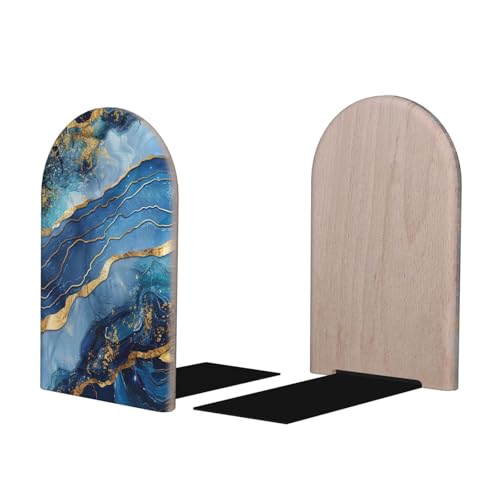 Bookends Blue Marble Book Ends for Shelves Abstract Bookends for Heavy Books, Book Stopper Organizer Book Shelf Holder for Home Office 2 Pcs