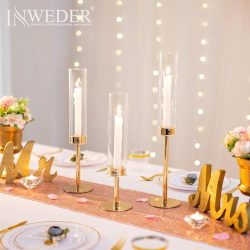 Hurricane Taper Candle Holders: Gold Glass Candlestick Holder Tall Candle Sticks Holder Decor with Glass Cover for Wedding Table Centerpiece Party Birthday Christmas Home Mantel Set of 6 - color: Gold, size: 2 Sets(6 Pcs)