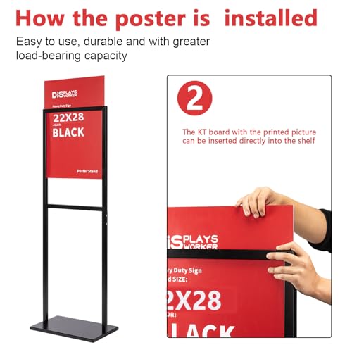 DISPLAYSWORKER Sign holder floor stand, heavy Duty Pedestal poster banner stand for display,22×28 inch slide-in double sided poster sign holder floor standing for board Display (Black, 22×28)