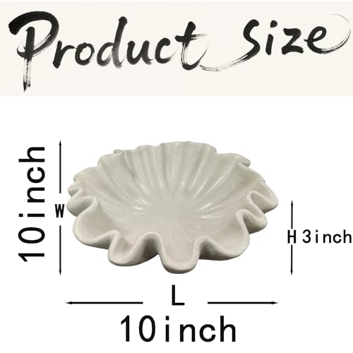 10" Large Handmade Decorative Bowl decor, Handicraft Scalloped Bowls for Modern Home Decor,Ruffle Decor,Key Bowl for Entry Table,Decorative Fruit Bowl for Kitchen Counter,Light Gray - color: Light Gray, size: 10inch