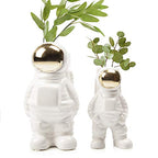 CHIVE - Astronaut Shape Vase, Planter Simple Modern Flower Bud Vase, White and Gold (Medium)