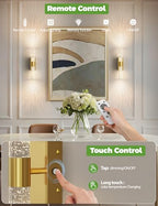 JOFIOS Battery Operated Wall Sconce Set of 2,3CCT,Dimmable,10400mAh,Gold Modern Rechargeable Wall Sconce with Remote,Wireless Wall Lights for Bedroom,Living room,Hallway(15.3 inch) - color: Gold