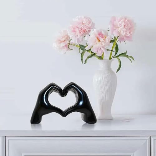 Heart Hands Sculpture Decor, Love Hand Statue Room Decoration, Love Finger Sculpture for Shelf Coffee Table Office Bedroom Bookshelf Small Ornament Home Decoration (Black) - color: Black