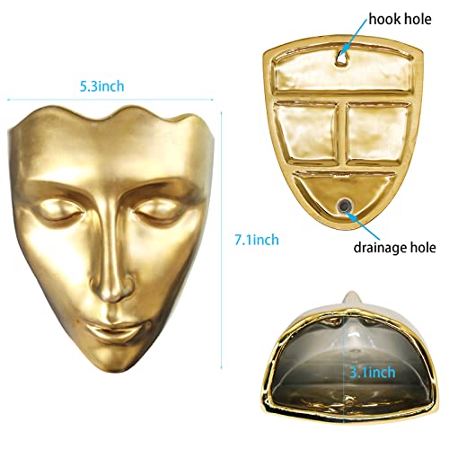 Face Vase,Ceramic Female Form Face Vase,Modern Wall Hanging Plant Pot with Drainage for Home Centerpieces, Office Outdoor Hanging Decor - color: Vintage Gold