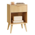 YAUKOMEL Fluted Night Stand with Opening Storage,Mid Century Bedside Table with Drawer,Wood Nightstand with Solid Wood Legs,End Table Side Table for Living Room,Bedroom,Natural CTG56Y - color: Natural
