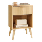 YAUKOMEL Fluted Night Stand with Opening Storage,Mid Century Bedside Table with Drawer,Wood Nightstand with Solid Wood Legs,End Table Side Table for Living Room,Bedroom,Natural CTG56Y - color: Natural