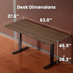ErGear Height Adjustable Electric Standing Desk, 63 x 28 Inches Sit Stand up Desk, Memory Computer Home Office Desk, Dark Walnut - color: Dark Walnut, size: 63.0 X 27.6 Inches