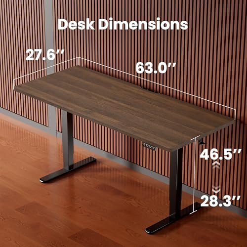 ErGear Height Adjustable Electric Standing Desk, 63 x 28 Inches Sit Stand up Desk, Memory Computer Home Office Desk, Dark Walnut - color: Dark Walnut, size: 63.0 X 27.6 Inches