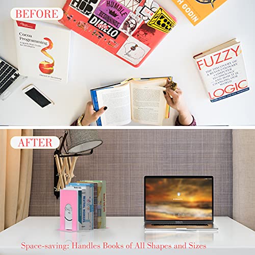Optomni Bookends, Book End Supports Heavy Duty Metal Bookend Support, Book Ends Supports for Shelves Decor Home Office School (2 Pairs/4 Pieces, Pink) - color: Pink, size: 2 Pairs/4 Pieces