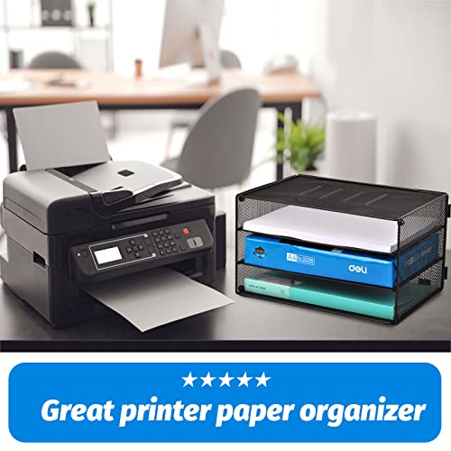 EASEPRES 3 Tier Mesh Desk Organizer Tray, File Paper Letter Folder Holder Desktop Paper Sorter Mail Organization Rack Storage Accessories, for Office Home School Classroom, Black - color: 3 Tier Black
