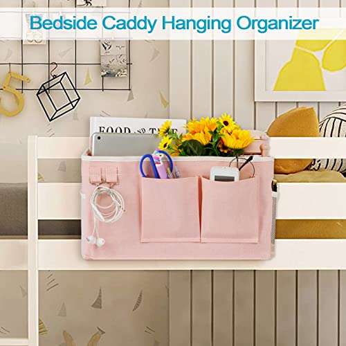 Loghot Bedside Caddy/Bedside Storage Bag Hanging Organizer for Bunk and Hospital Beds,Dorm Rooms Bed Rails,Can be Placed Glasses,Books,Mobile Phones,Keys (2pc Pink) - color: 2pc Pink